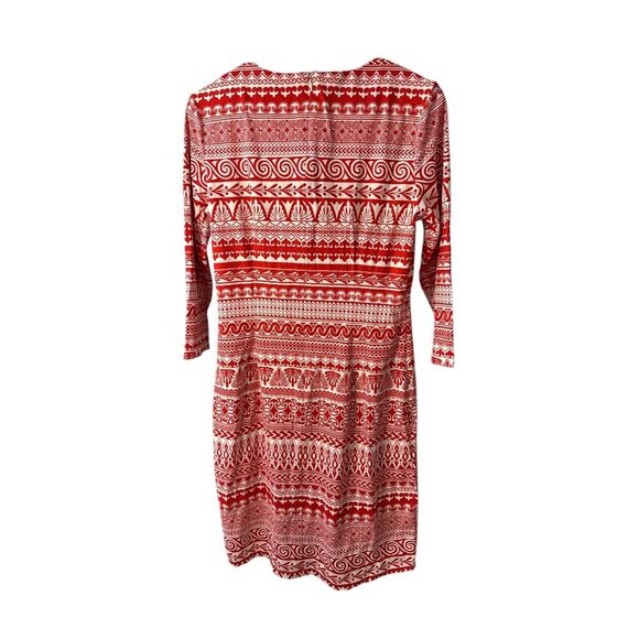 J. McLaughlin Red & White Tribal Print Dress With 3/4 Sleeves M, Pre-Owned EUC - Picture 6 of 8